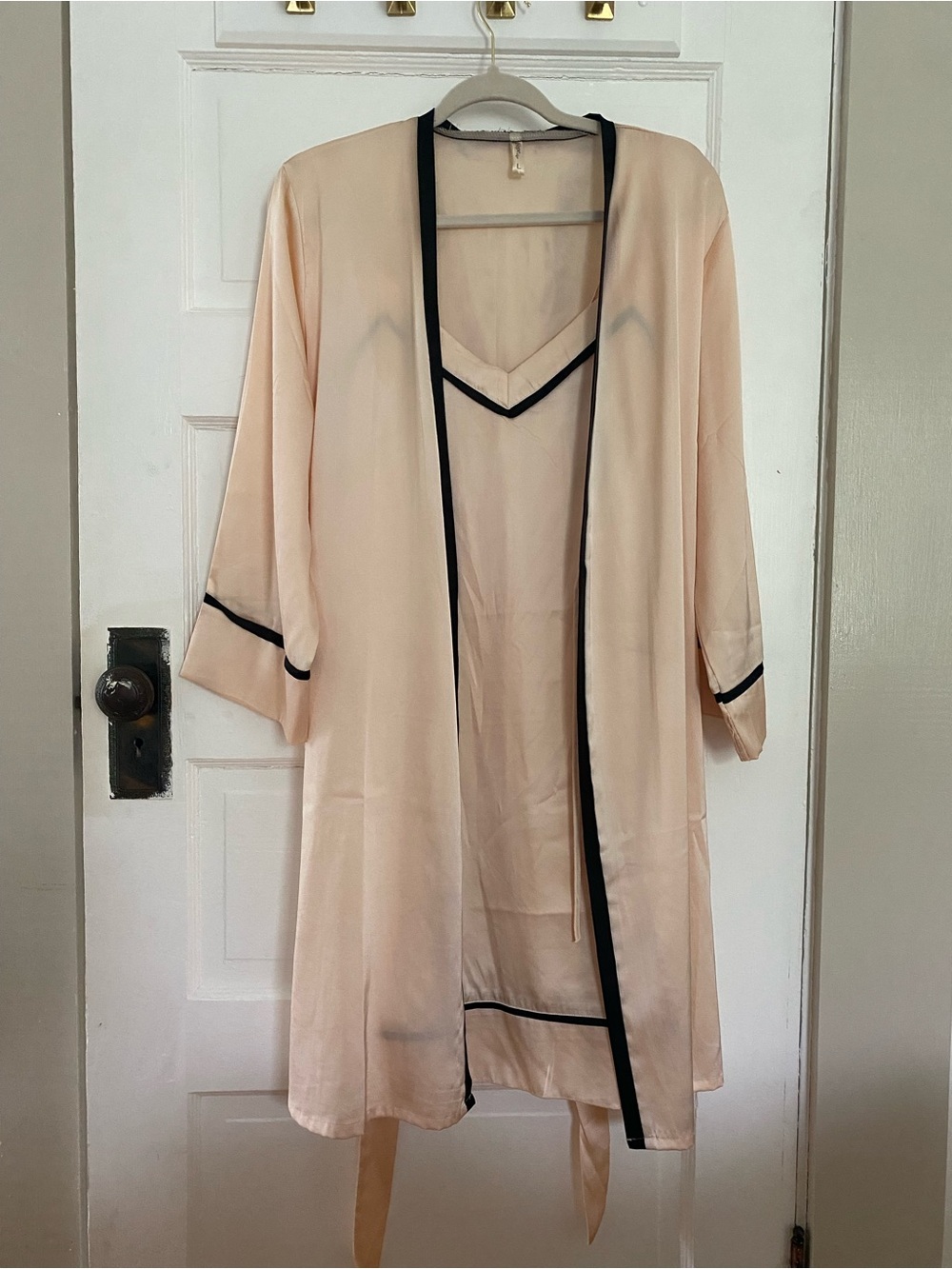 Silky Pink Contrast-Trim Robe & Chemise Set